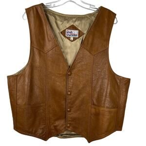 Baja California Vintage Faux-Leather Western Vest Brown Sleeveles Pocket Size XL